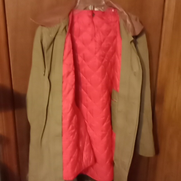 Green Large Winter Jacket With Red Lining Cotton Leather And Nylon - Picture 6 of 6